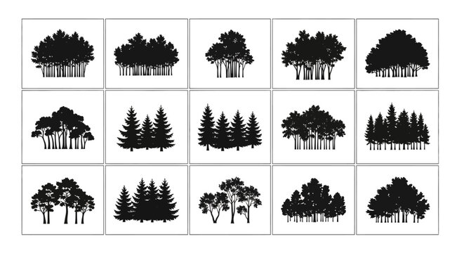 set of trees silhouettes