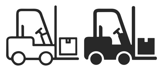 Outline and solid style forklift icon with cargo box on forks on transparent background © Ярослав Дацко