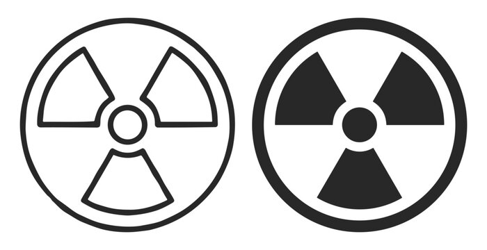 Set of black and white radiation hazard symbols on a white background on transparent background