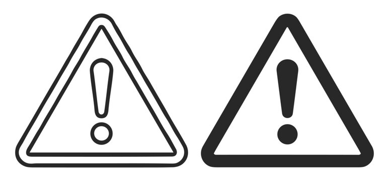 Set of warning and caution triangle icons with exclamation marks on transparent background