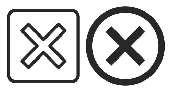 Set of two black cross icons inside square and circular outlines representing cancel or close actions on transparent background