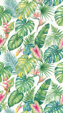 Tropical Leaves Pattern Background.