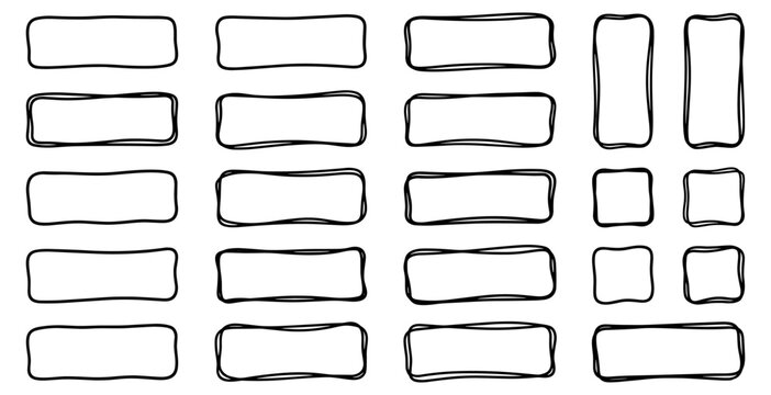 Hand-drawn sketch style rectangular and square frames in neat grid arrangement for design and doodle use on transparent background