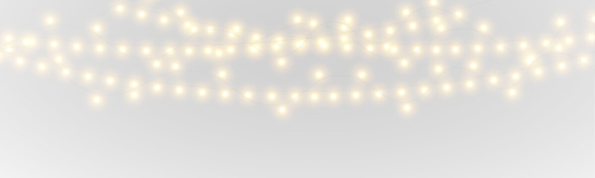 Christmas lights sparkle across the wire. PNG transparent asset for winter designs. Gentle glow fills artwork with warmth.