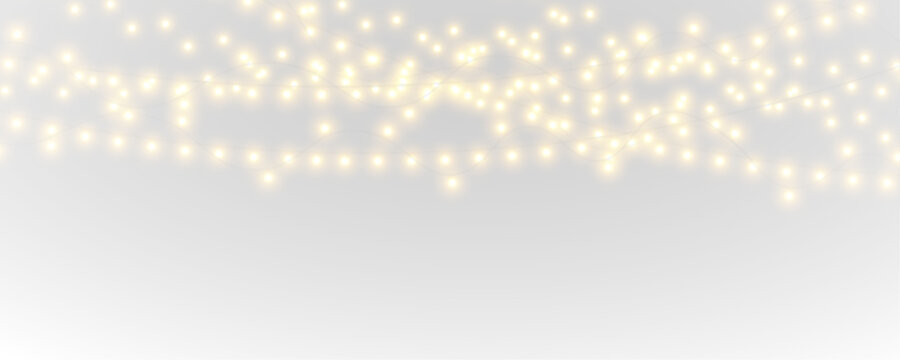 Elegant glowing garland shines softly. PNG isolated festive decoration for creative projects. Bright accents enrich compositions.
