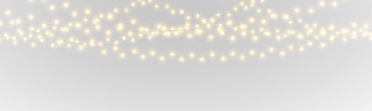 Bright decorative lights form a border. PNG transparent festive asset for layouts. Warm glow enriches holiday designs.