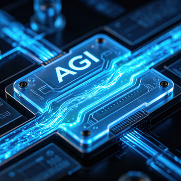 A lab-on-a-chip microfluidic device bearing the "AGI" logo; a microscopic view of fluorescent liquid flowing within a microfluidic channel; a microfluidic biotechnology device.