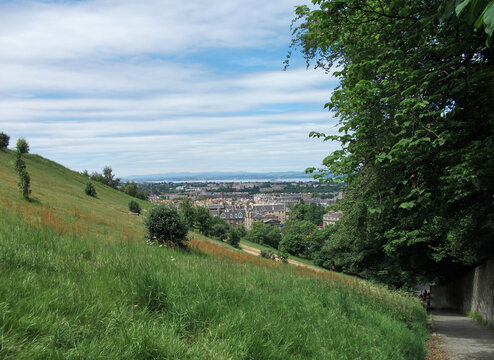The green slope of Calton hill. Edinburgh. Scotland