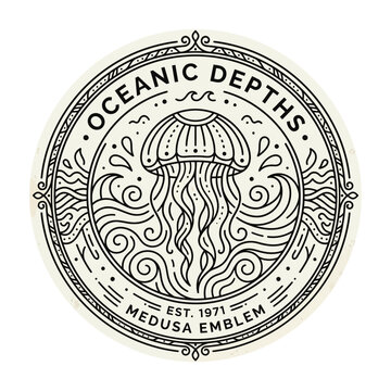 Medusa Jellyfish Oceanic Emblem Logo.