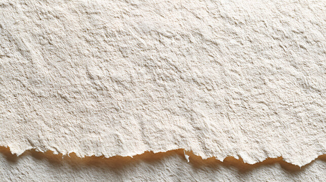 Handmade paper texture providing a background with natural fibers and a rustic deckle edge, perfect for artistic projects, ecological themes, or vintage designs