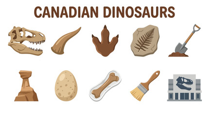 Canadian Dinosaur Fossils and Paleontology Museum Icons Collection © zyaa