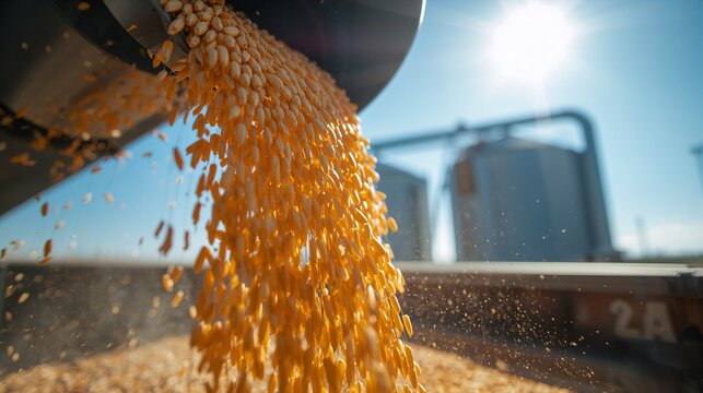 AI-generated corn or soybeans passing through grain elevator for storage and transport