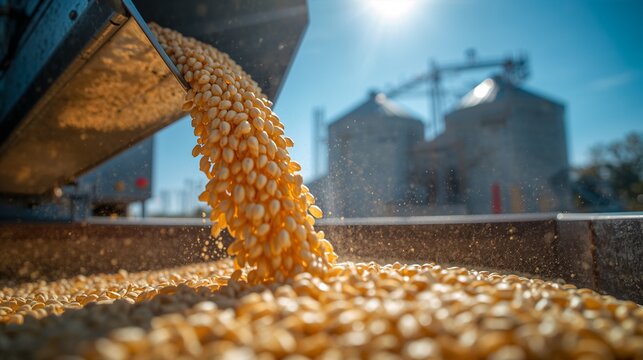 AI-generated soybean or corn processing facility with grain cleaning and drying equipment