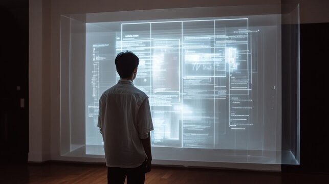 Person gazing at interactive digital display