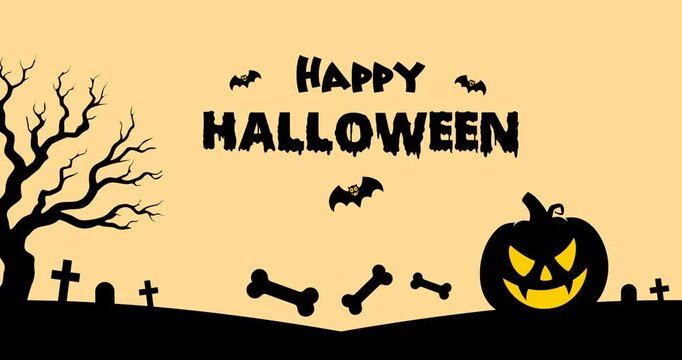 Copy space background animation with happy halloween greeting and halloween decorations