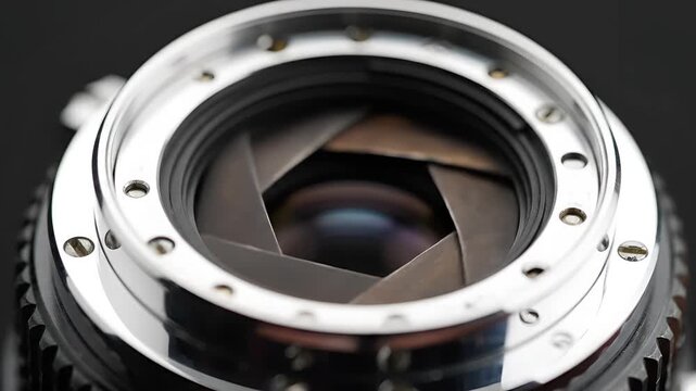 Closeup of Camera Aperture Blades Opening and Closing.