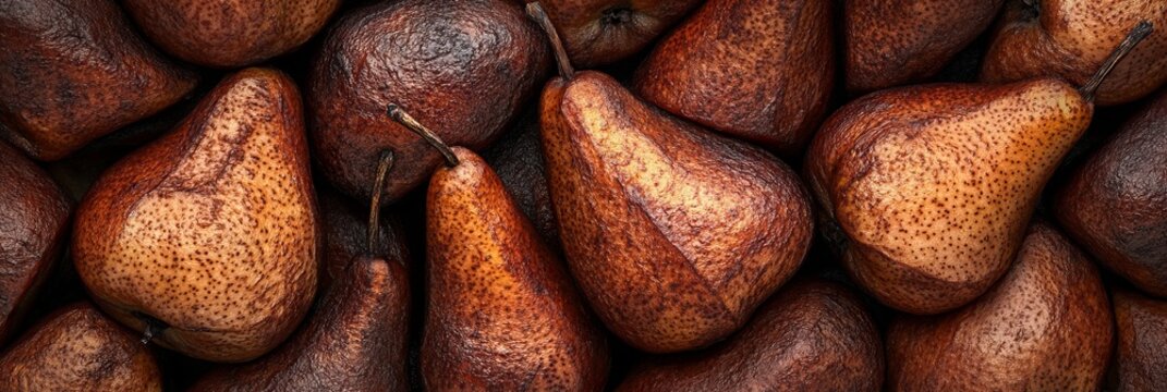 Overhead Close-up Display of Shriveled Pear Delights with Caramelized Dehydration Artistry in Tiling