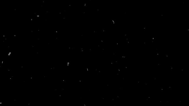 Abstract clean falling snow and dust particles movement against dark black background loopable