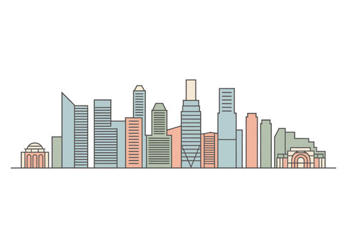 Singapore skyline vector illustration, pastel colored line art cityscape panorama with iconic buildings isolated on white background