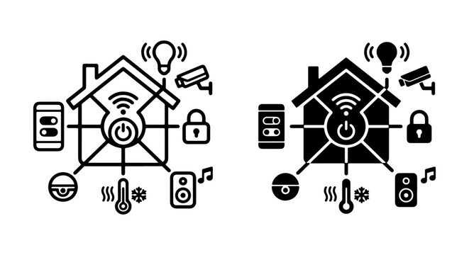 Smart Home Icons Set, Connected Devices, Security, Automation, Technology Vector Icons