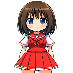 Fototapeta premium Adorable Anime Girl in Red Sailor Uniform on Transparent Background