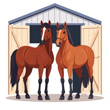 Two brown horses standing side by side.