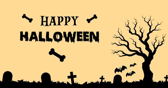 Copy space background animation with happy halloween greeting and halloween decorations