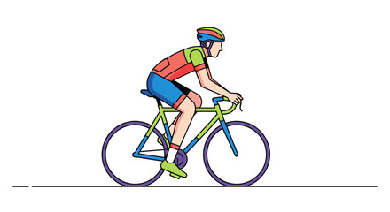 Naklejka premium Cyclist riding a bicycle on a road wearing cycling gear and helmet Vector