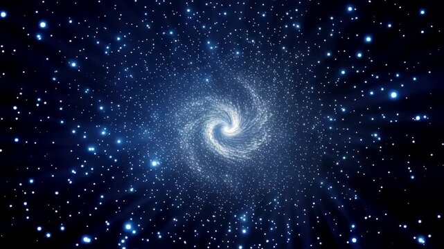 Mesmerizing swirling vortex of radiant light particles spinning against cosmic dark space with sparkling energy and ethereal glow