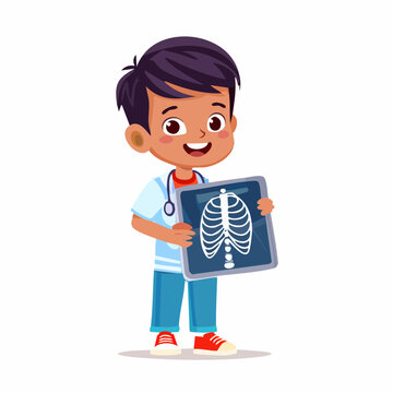 Cartoon Boy Doctor Holding X-ray Image