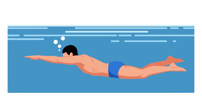 Man swimming underwater with arms extended and legs kicking