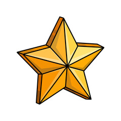 Obraz premium Shiny golden three dimensional star vector illustration with bold outlines isolated on a solid Transparent background for graphic design