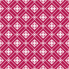 Fototapeta premium Sophisticated seamless pattern with intricate geometric lattice and floral star ornament in red and white style for high-end textile, wallpaper, and elegant packaging.