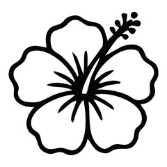 Hibiscus flower single bloom outline vector illustration, classic tropical aloha line art icon for summer apparel, surf branding, logo design, and laser cutting © LINER