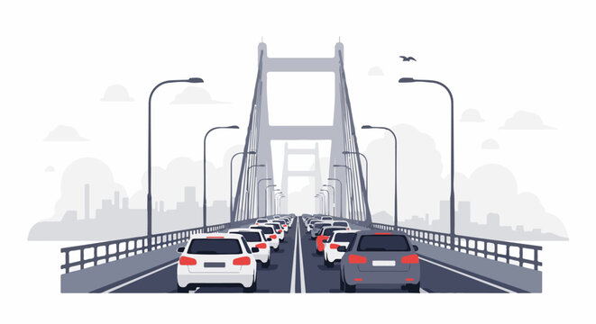 Heavy traffic congestion on a suspension bridge, cars queuing bumper to bumper