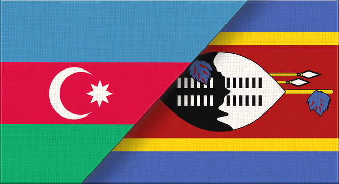 Double flag of Azerbaijan and Eswatini on fabric texture. 3D illustration