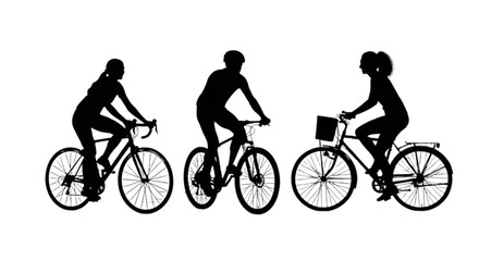 Obraz premium Black silhouette of people riding bicycles