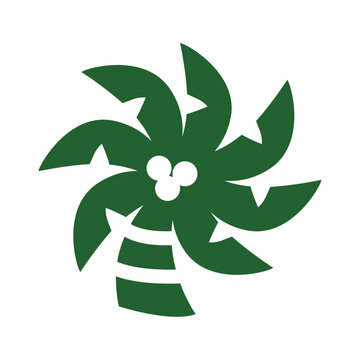 Logo para&iacute;so tropical. Dibujo minimalista de la silueta de una palmera estilizada y geom&eacute;trica, con las hojas girando formando una forma circular