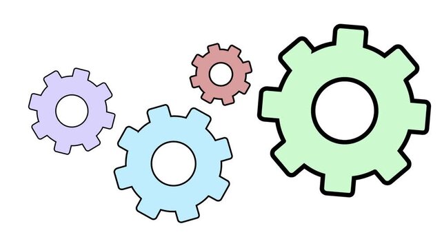 Industrial gear mechanism animation loop footage with rotating mechanical cogs and wheels isolated on clean white background for engineering business and teamwork concept video