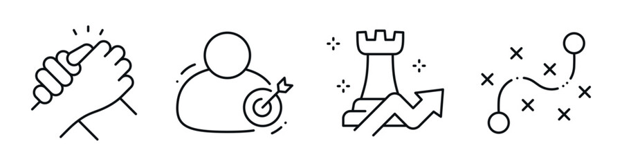 Team cooperation and strategy planning represented by icons. Editable stroke © tutti_frutti