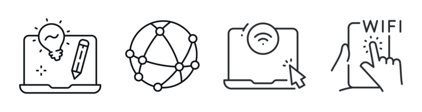 Device icons showing creativity connectivity and wifi interactions. Editable stroke