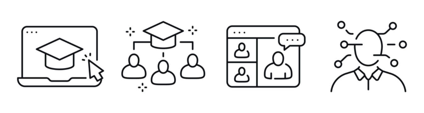 Education and networking icons depicting online learning scenario. Editable stroke