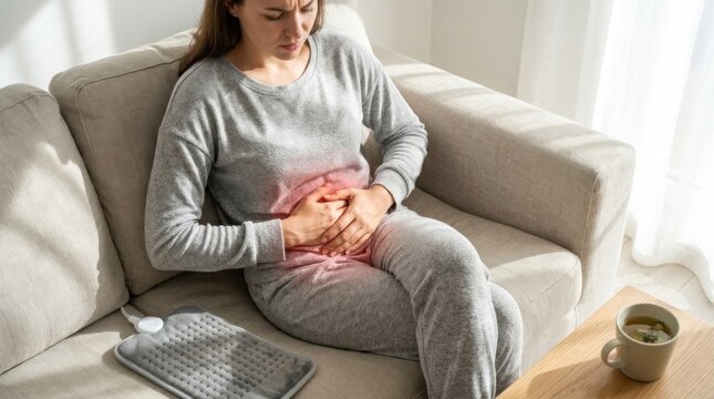 Female body discomfort: menstrual period, uterine cramp, gynecology issue, hormone balance, endometrium health, fertility reproduction, ovary disorder, womb pain, cycle irregularity, bleed symptom.