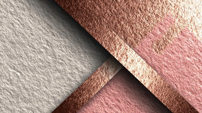 Abstract design Textured cream and rose gold materials intersect at angled planes; elegant, stylish