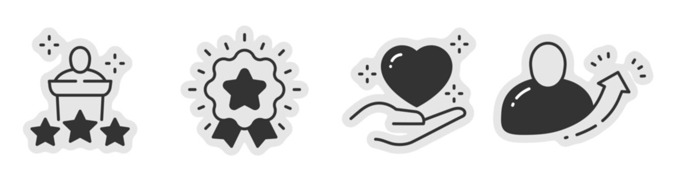 User achievement icons showing rating award and profile growth. Editable stroke