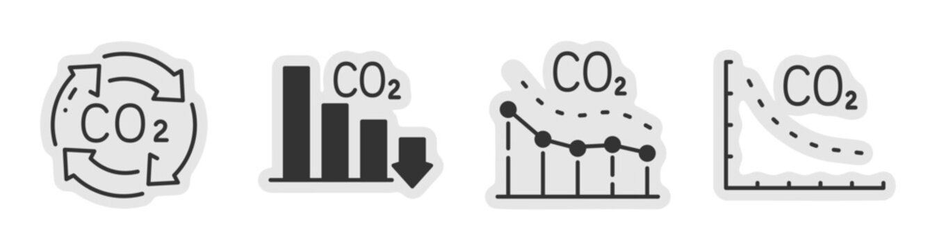 Co2 reduction charts and sustainability data symbols. Editable stroke