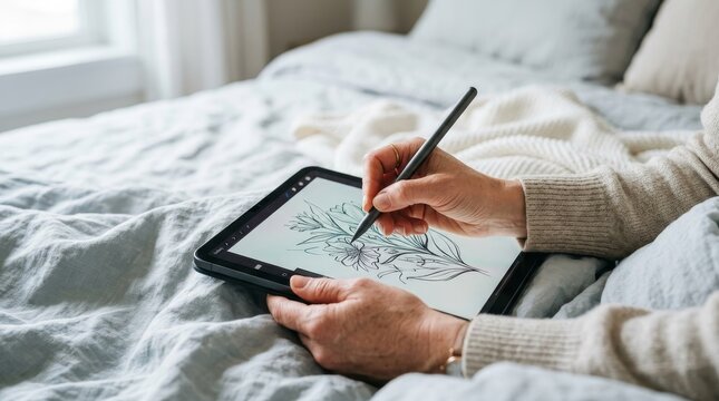 Hands Using Tablet for Design