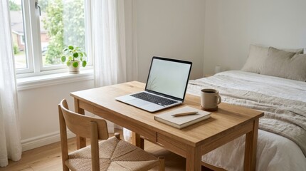 Fototapeta premium Minimalist Workspace in Bedroom