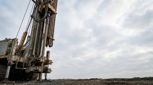 Heavy tracked Piling Rig Drilling machine at Ground Construction Site