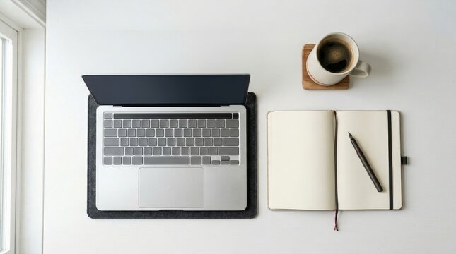 Workspace with Laptop and Coffee